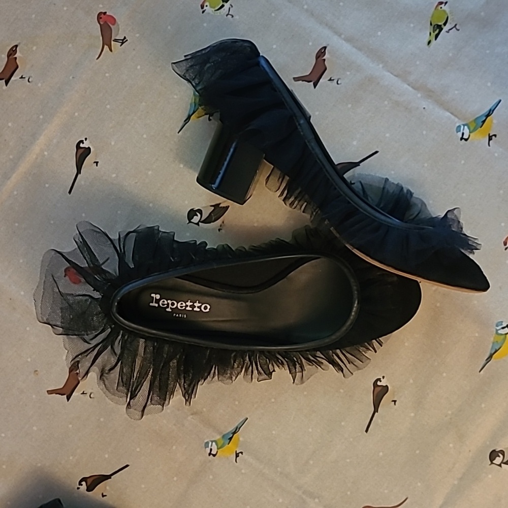 Repetto Block Heel Ballerinas with Tulle Trim - Picture 7 of 10